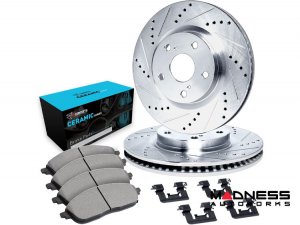 Jeep Renegade Brake Kit - Front - R1 Concepts - Ceramic Brake Pads - eLINE Drilled + Slotted Rotors